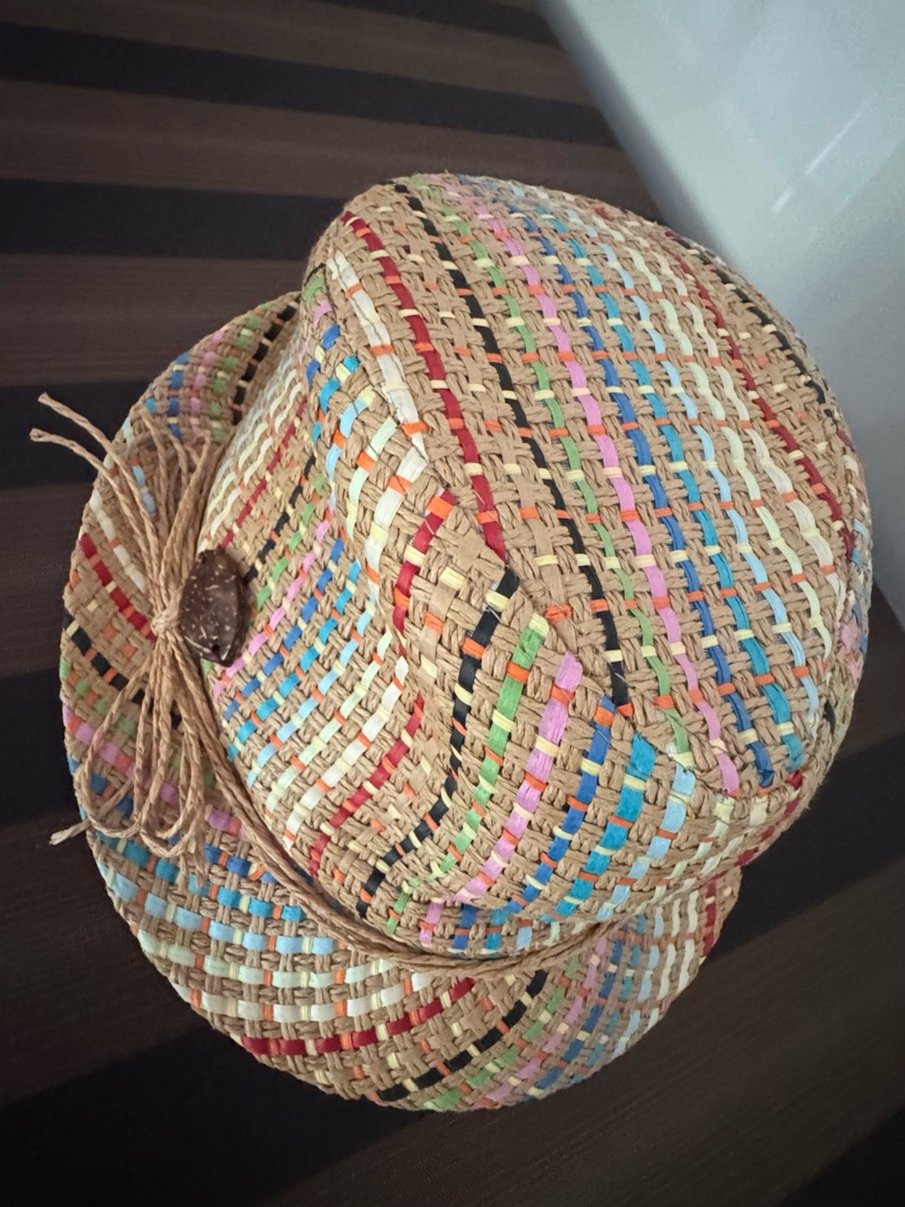 Multicolor Woven Straw Fedora Hat - Women